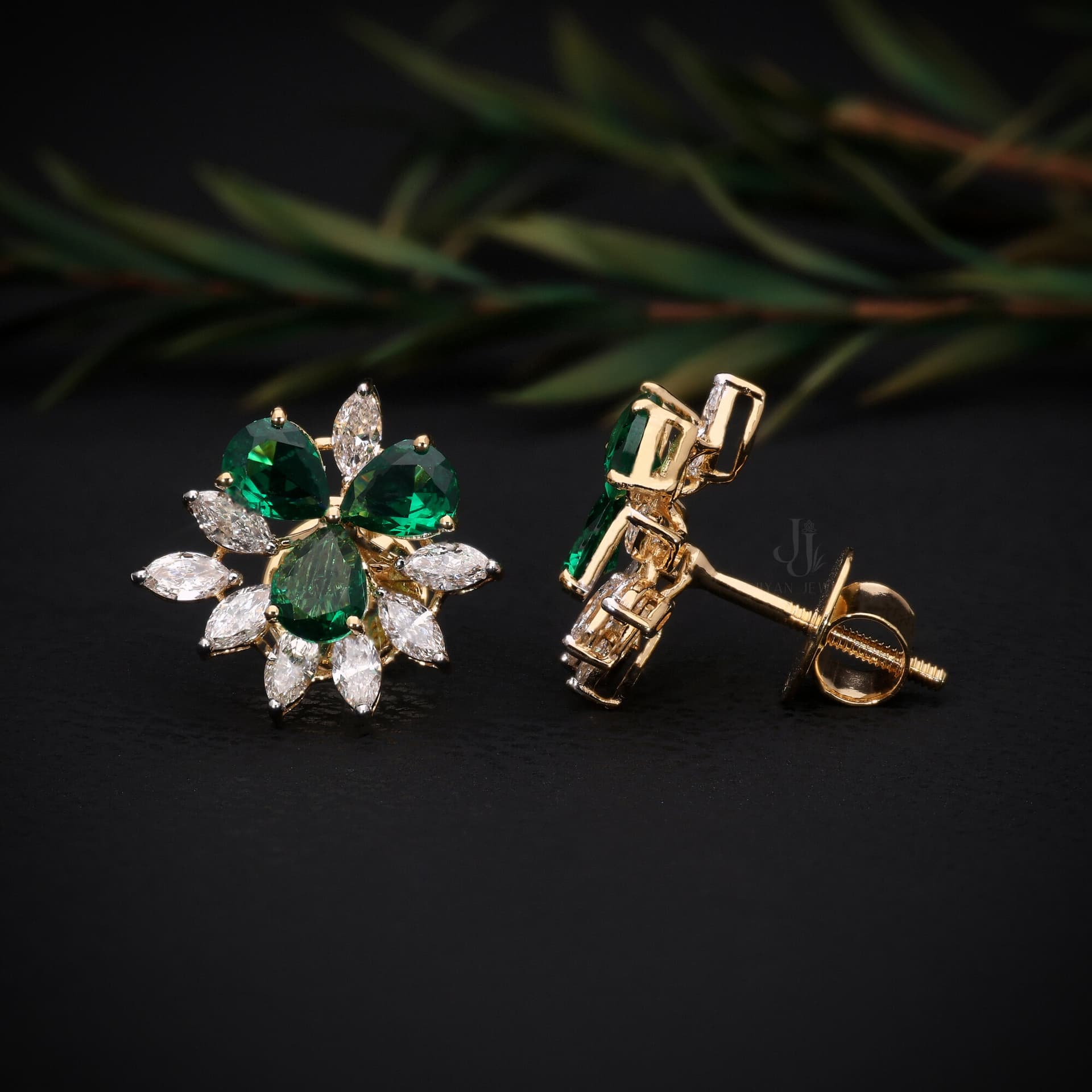 Pear Cut Cluster Earrings — view 3